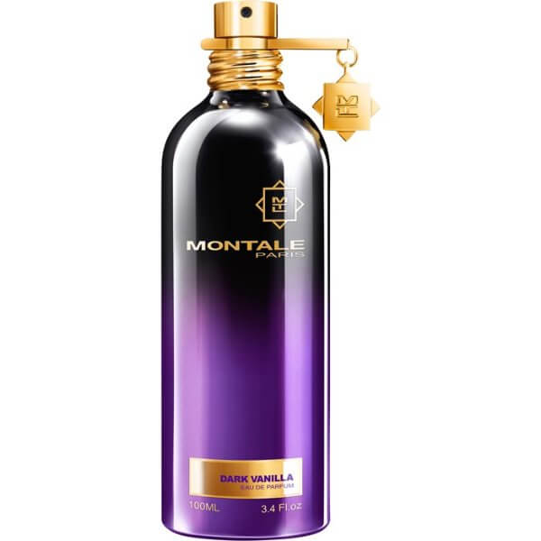 Montale Dark Vanilla Eau de Parfum Spray in violet-black bottle, featuring leather-spicy unisex fragrance. Perfect for Parfümproben and Duftproben.