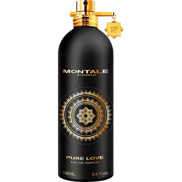 Montale Pure Love Eau de Parfum Spray 100ml black bottle with golden details, perfect for romantic dates or special occasions. Test Parfümproben.